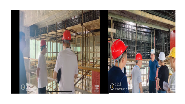 区住建局现场督导遂宁市船山区中医院业务用房改造项目加固工程钢筋绑扎情况